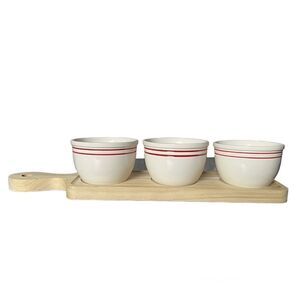 Hallmark Vintage 1970’s Trio of Small Ceramic Serving Bowls on Wooden Block